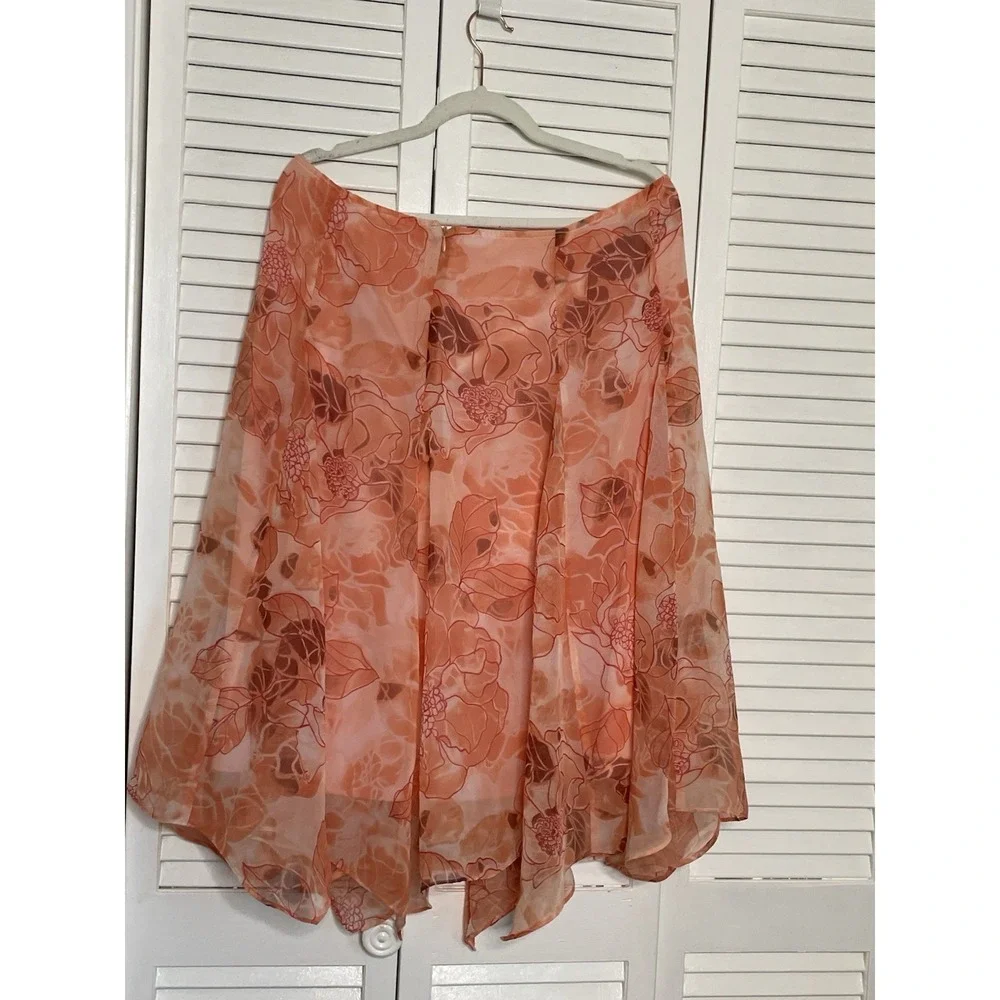 Sheri Martin Womens 18‎ Skirt Peach Handkerchief Hem Floral Elegant Lined